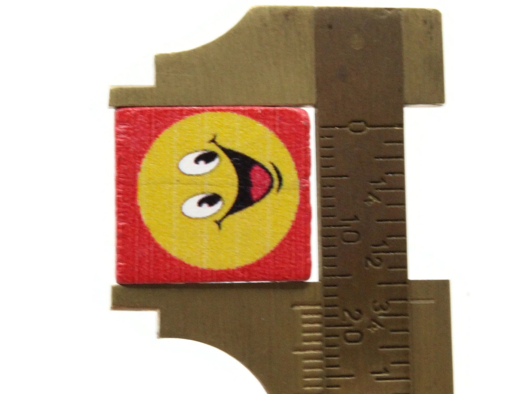 15 20mm Red and Yellow Beads Wooden Rectangle Happy Face Beads - Two Hole Emoji Beads