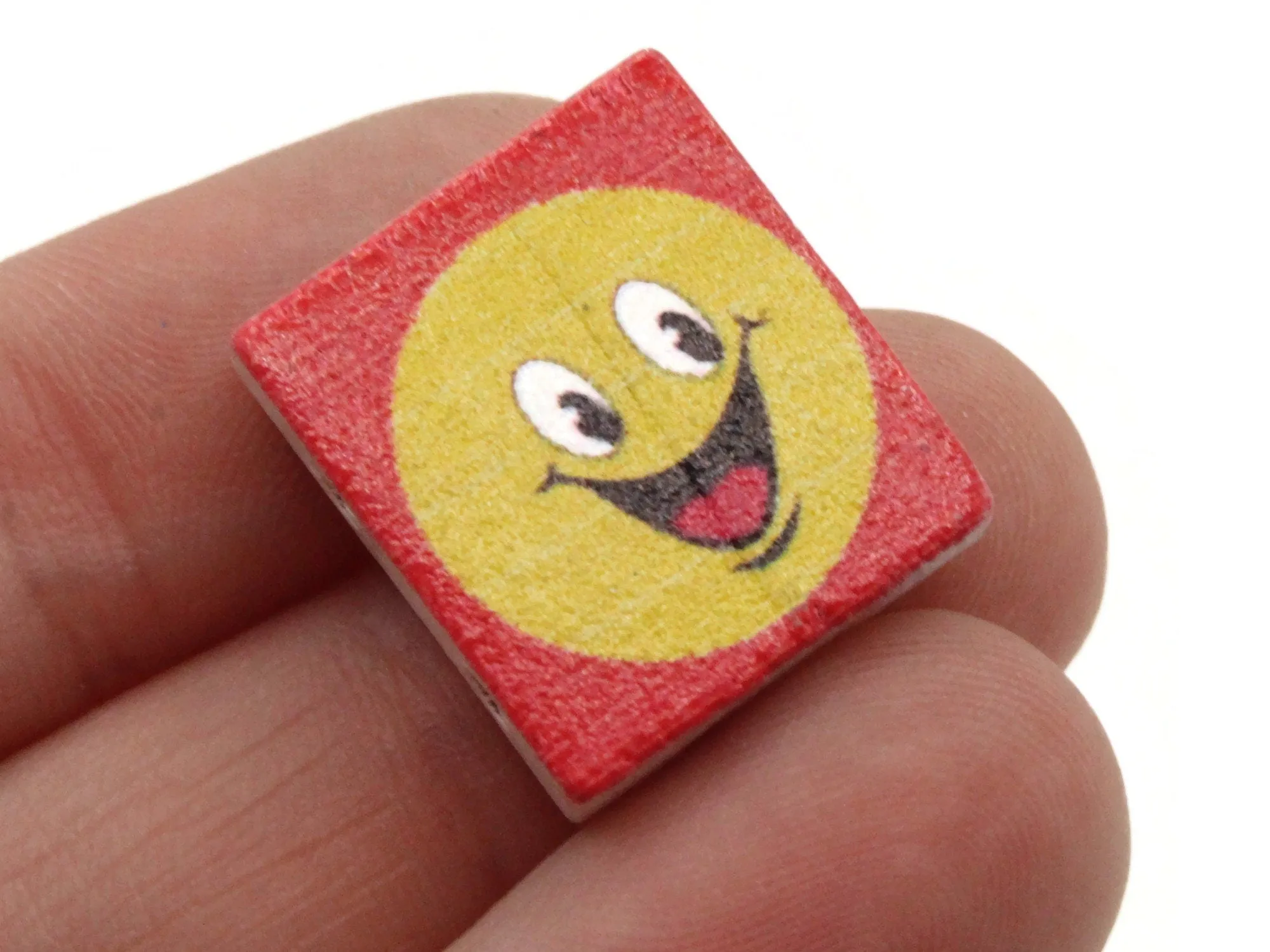 15 20mm Red and Yellow Beads Wooden Rectangle Happy Face Beads - Two Hole Emoji Beads