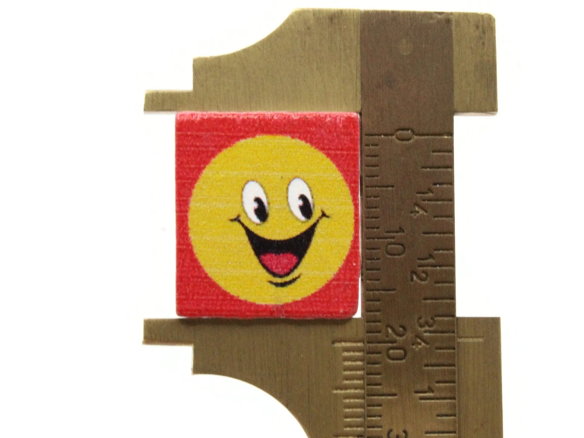 15 20mm Red and Yellow Beads Wooden Rectangle Happy Face Beads - Two Hole Emoji Beads