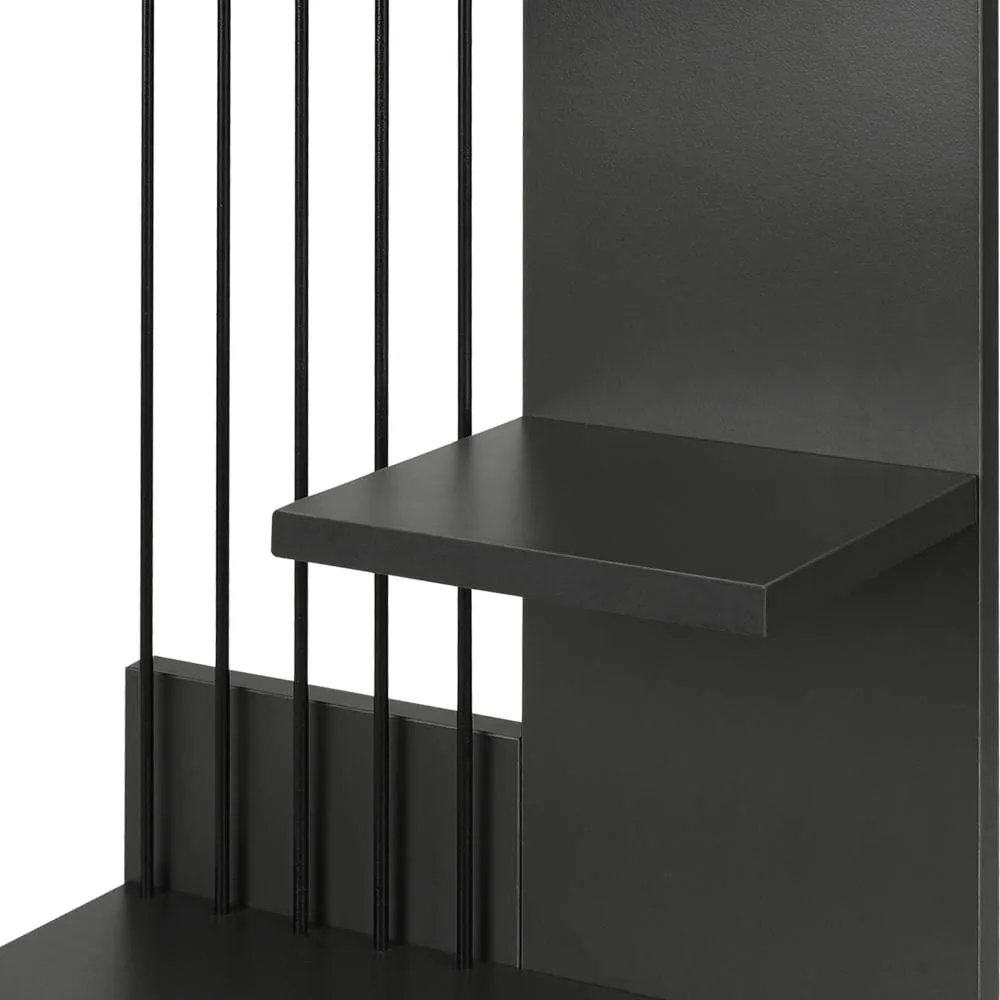16 Inch 3 Tier Rectangular Wood Floating Wall Mount Shelf with Vertical Bars Accent, Charcoal Gray By The Urban Port