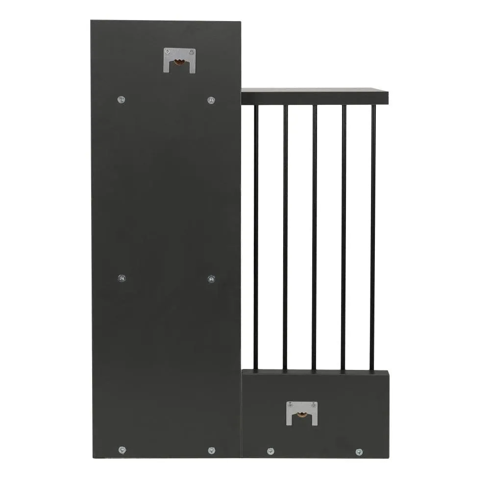 16 Inch 3 Tier Rectangular Wood Floating Wall Mount Shelf with Vertical Bars Accent, Charcoal Gray By The Urban Port