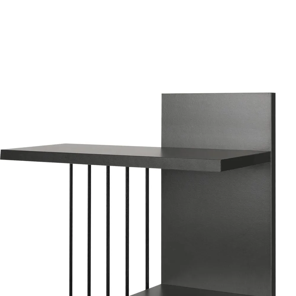 16 Inch 3 Tier Rectangular Wood Floating Wall Mount Shelf with Vertical Bars Accent, Charcoal Gray By The Urban Port