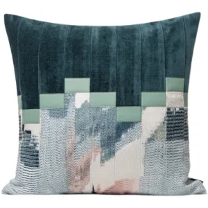 Abstract Teal and Beige Throw Cushion