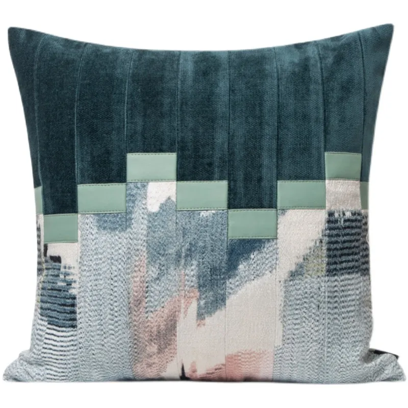 Abstract Teal and Beige Throw Cushion