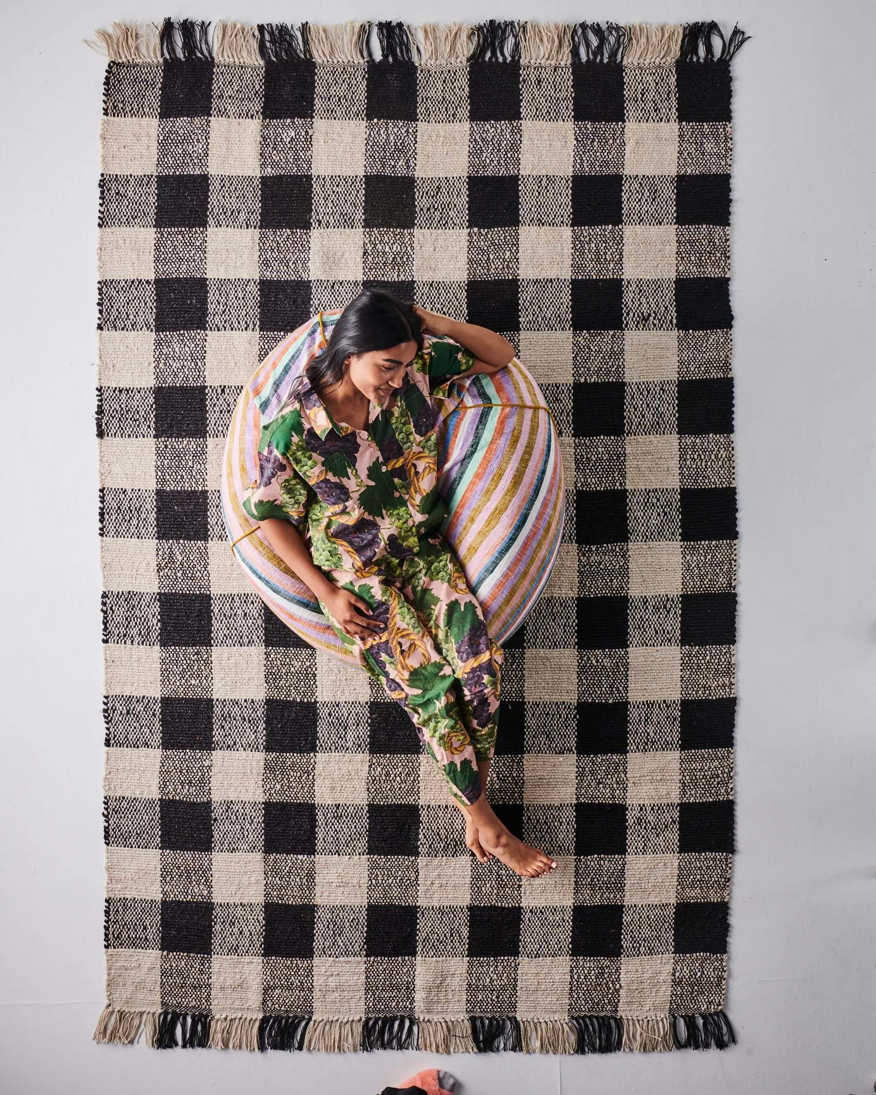 Black And White Gingham Jute Floor Rug