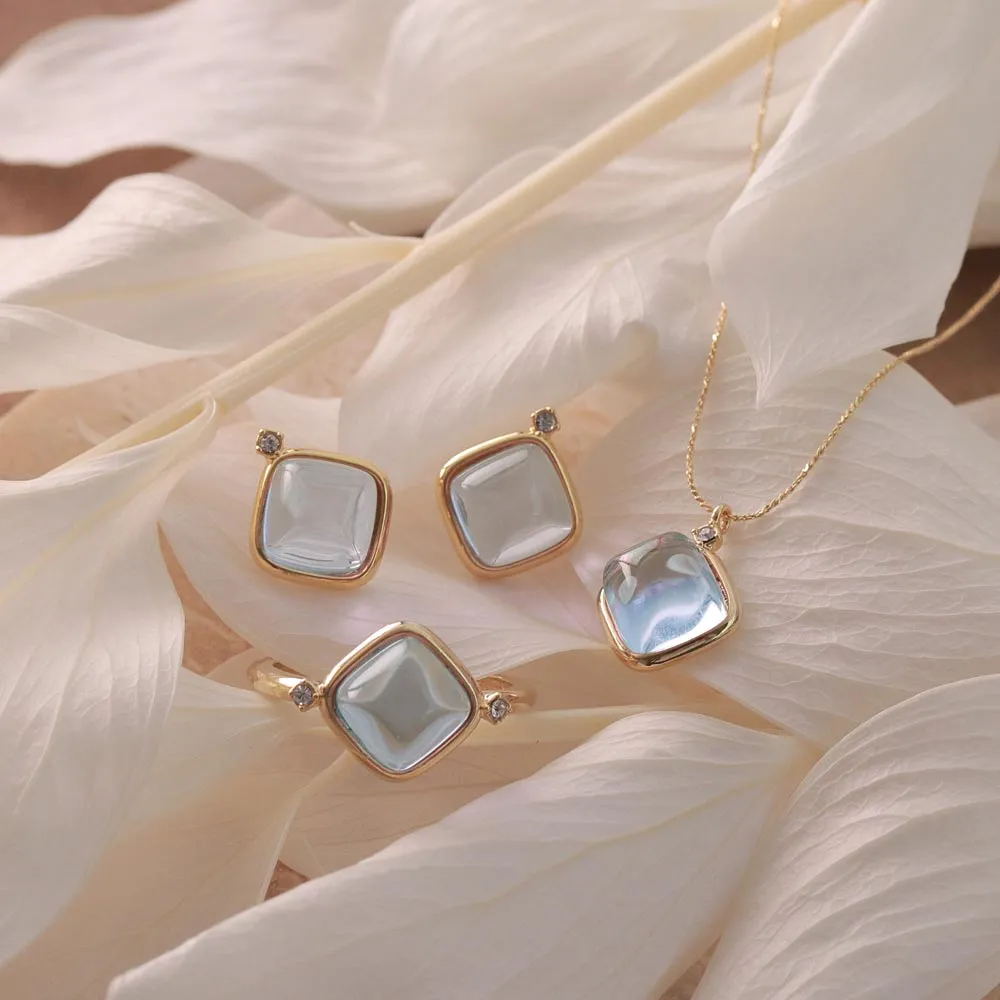 Blue Square Glass Jewel Necklace