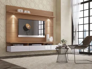 Cabrini 2.2 Floating Wall Theater Entertainment Center in Maple Cream and Off White