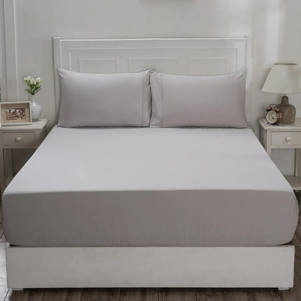 Eden Crisp & Light Weight 100% Cotton Solid Grey Fitted Sheet