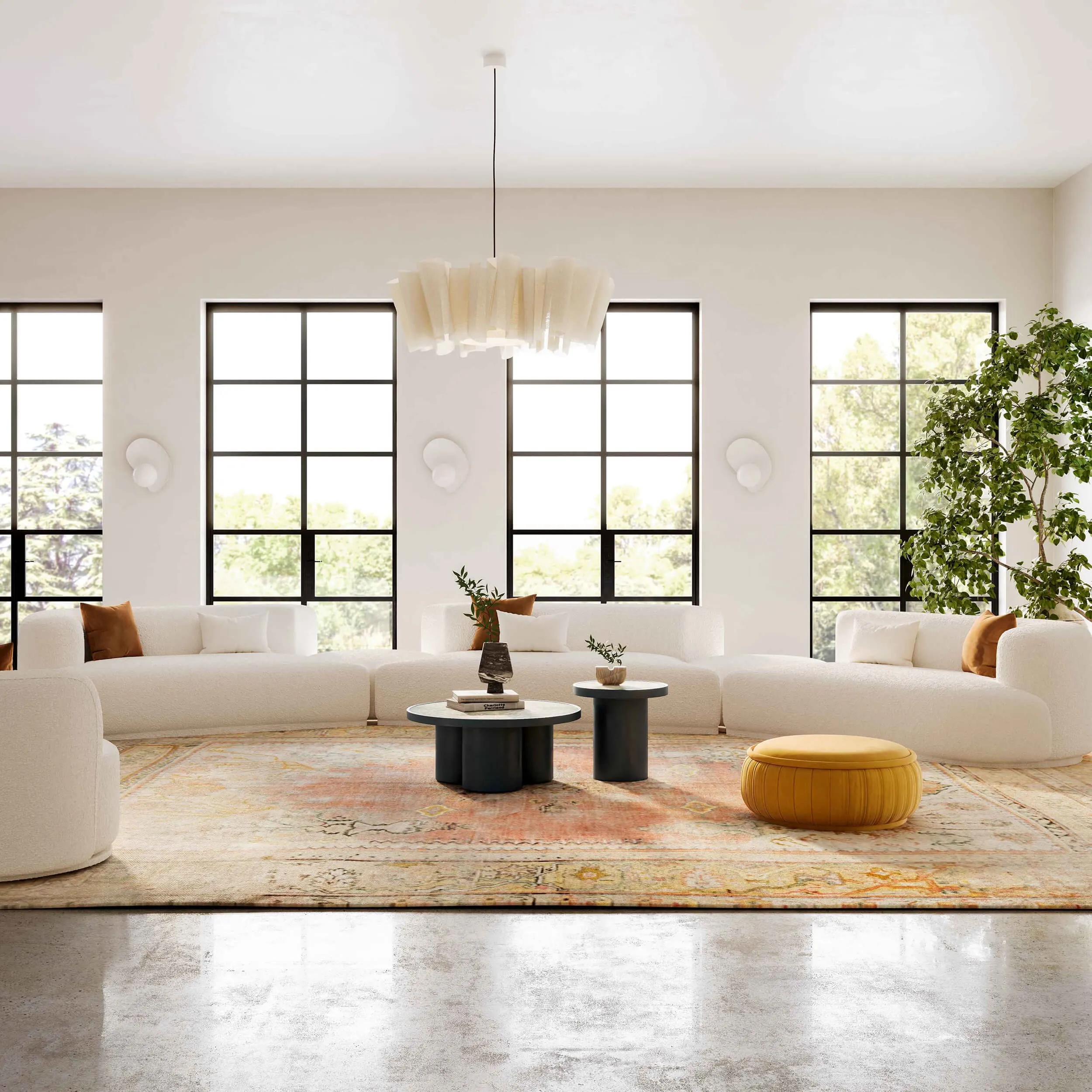 Fickle Boucle 5 Piece Modular Sectional, Cream