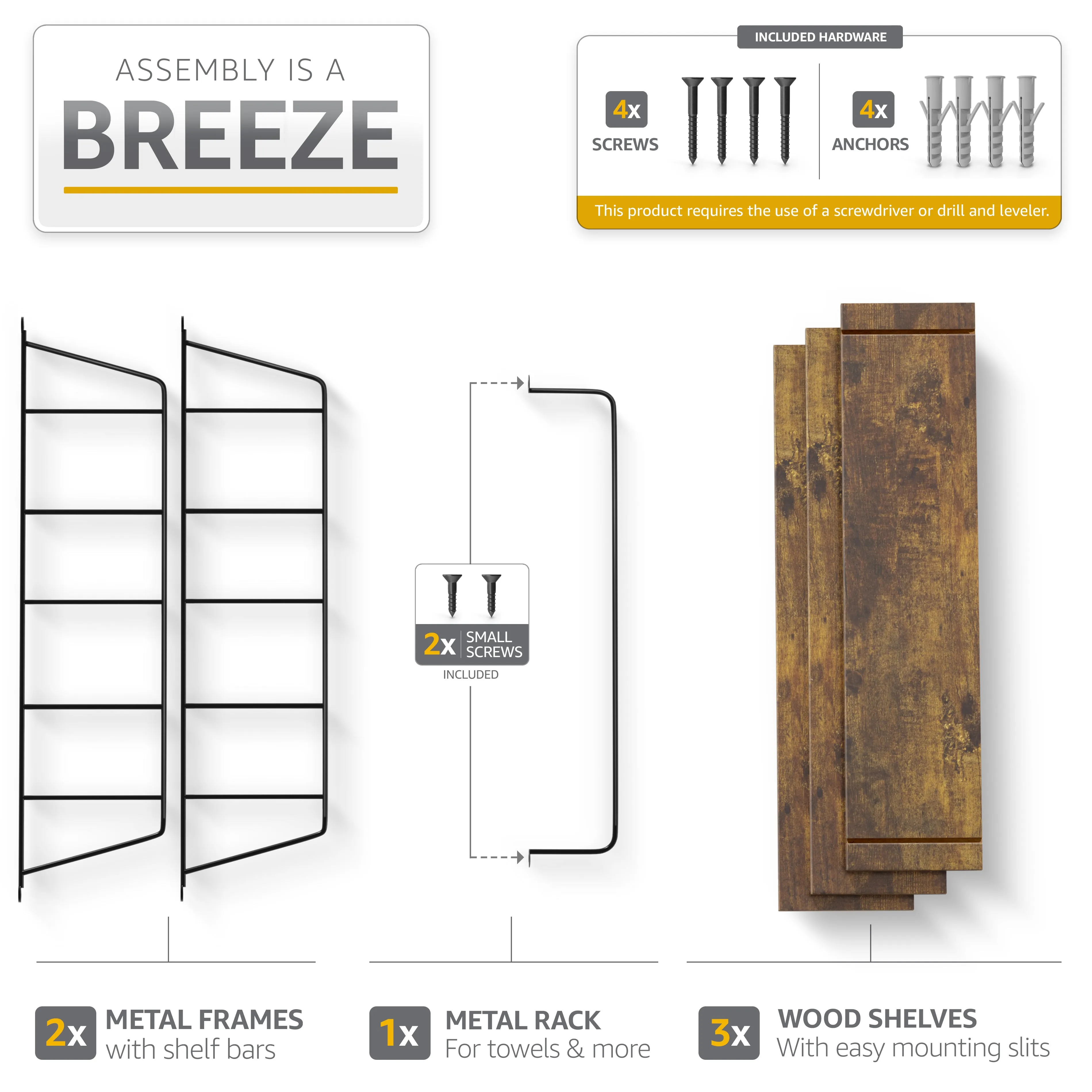 Floating Bathroom Shelf with Metal Brackets (3 Tier)
