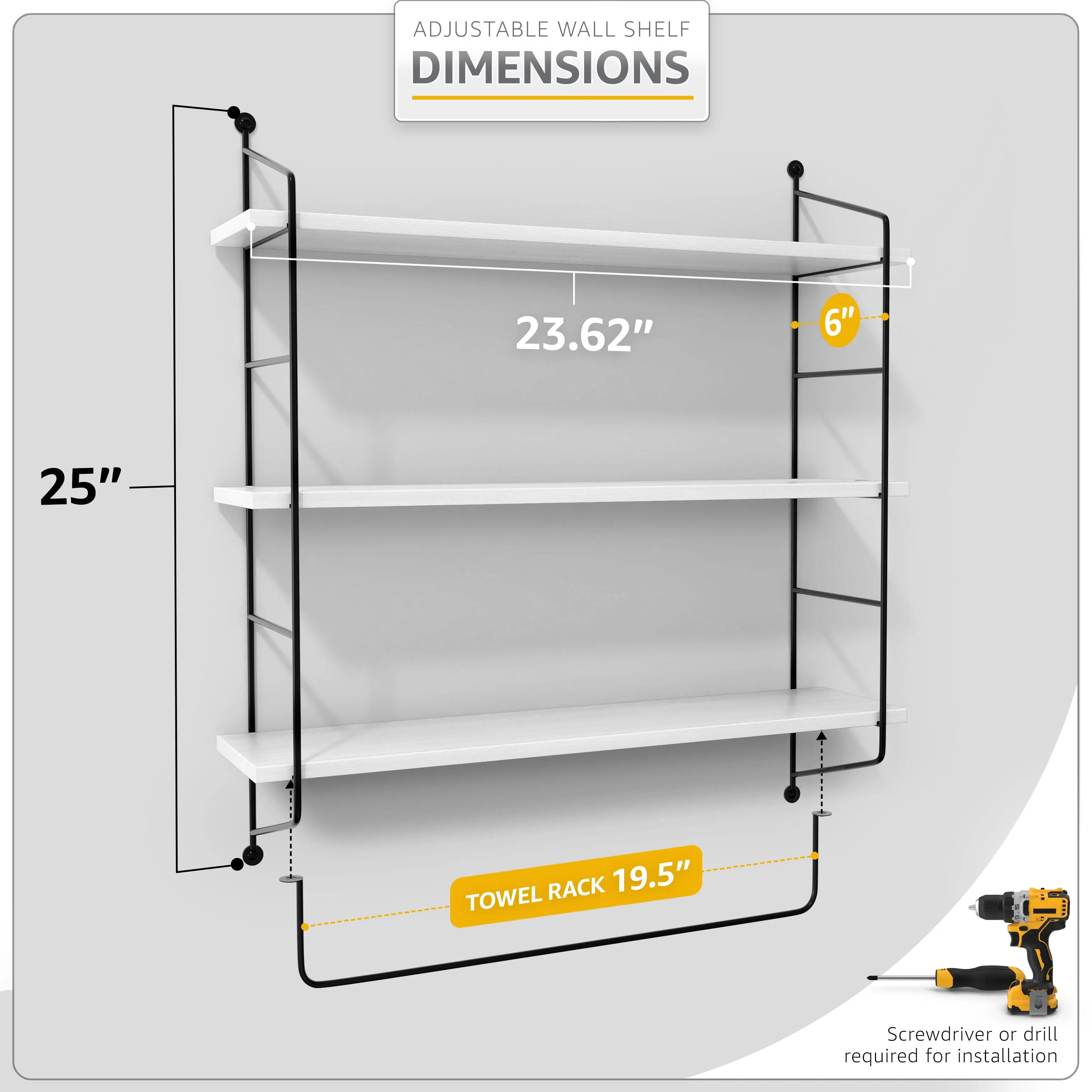 Floating Bathroom Shelf with Metal Brackets (3 Tier)