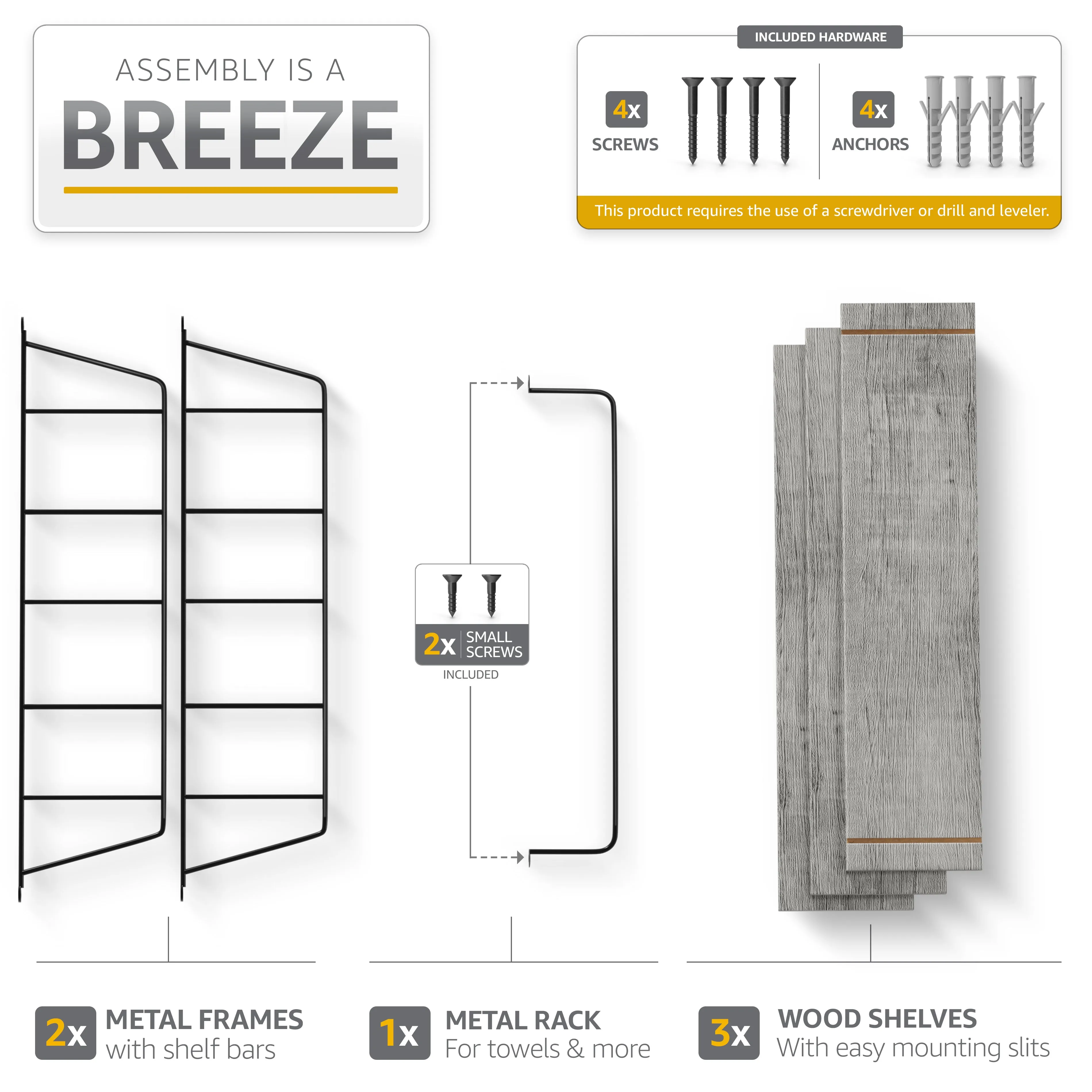 Floating Bathroom Shelf with Metal Brackets (3 Tier)