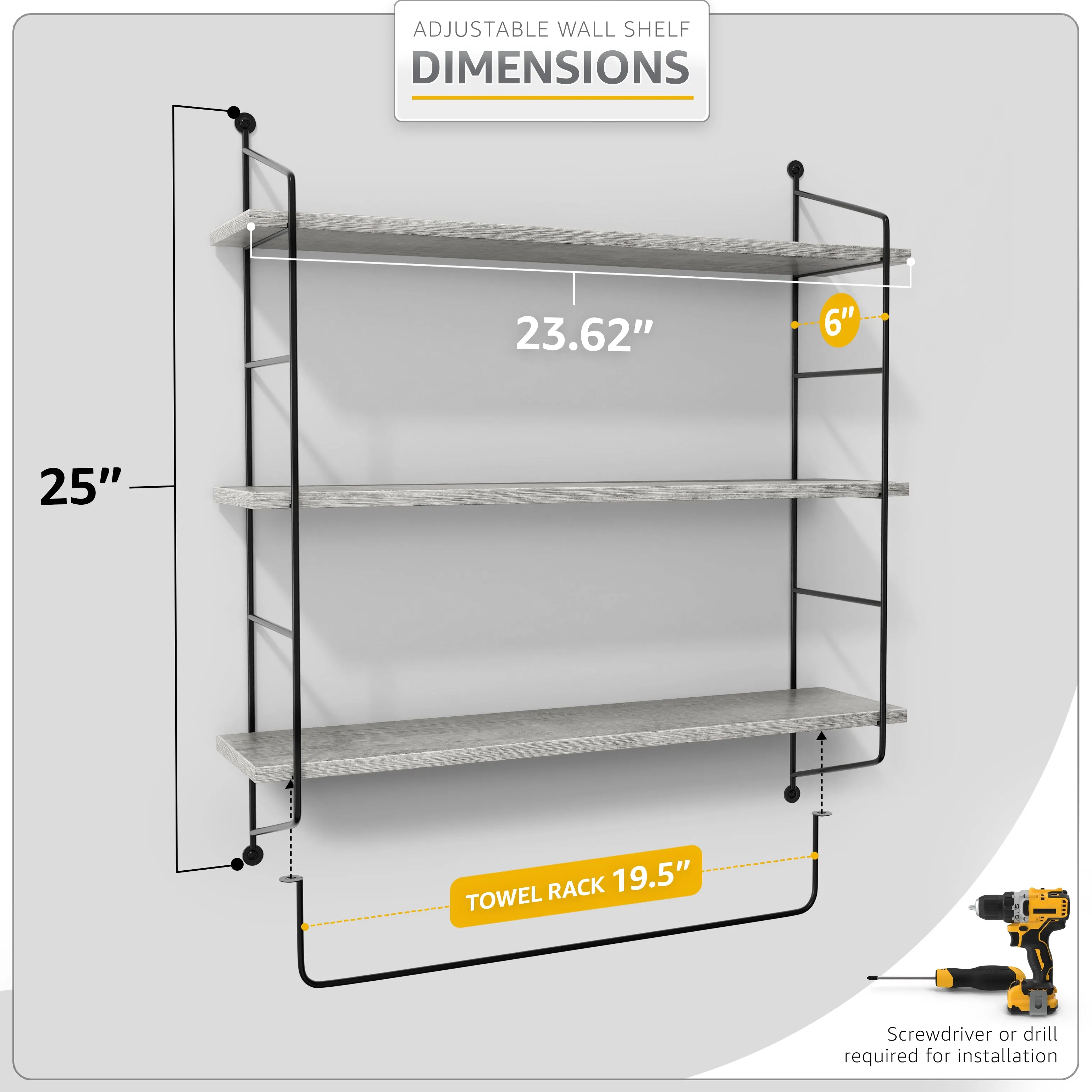 Floating Bathroom Shelf with Metal Brackets (3 Tier)