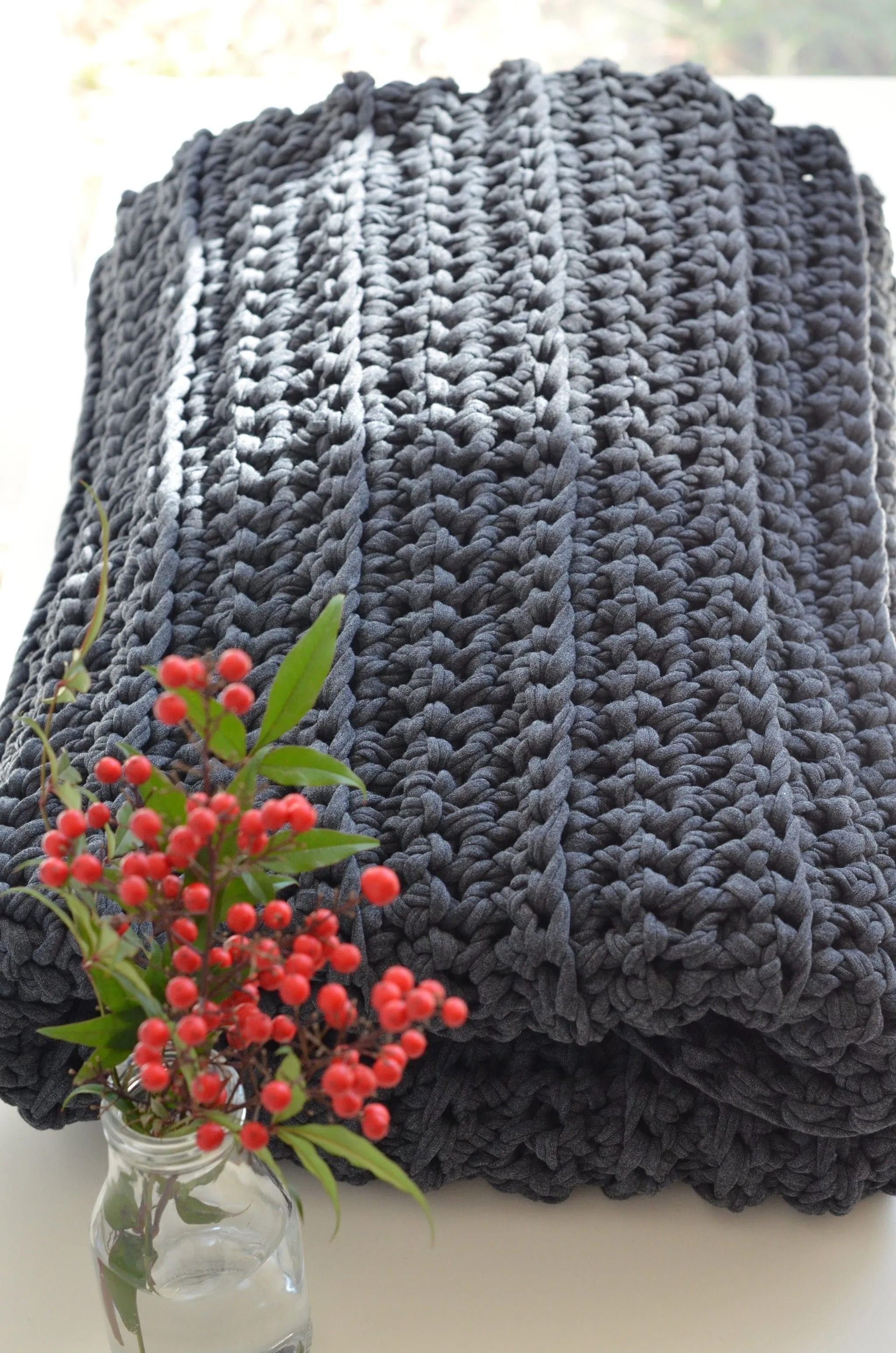 Hand-Crocheted Weighted Blanket in Charcoal