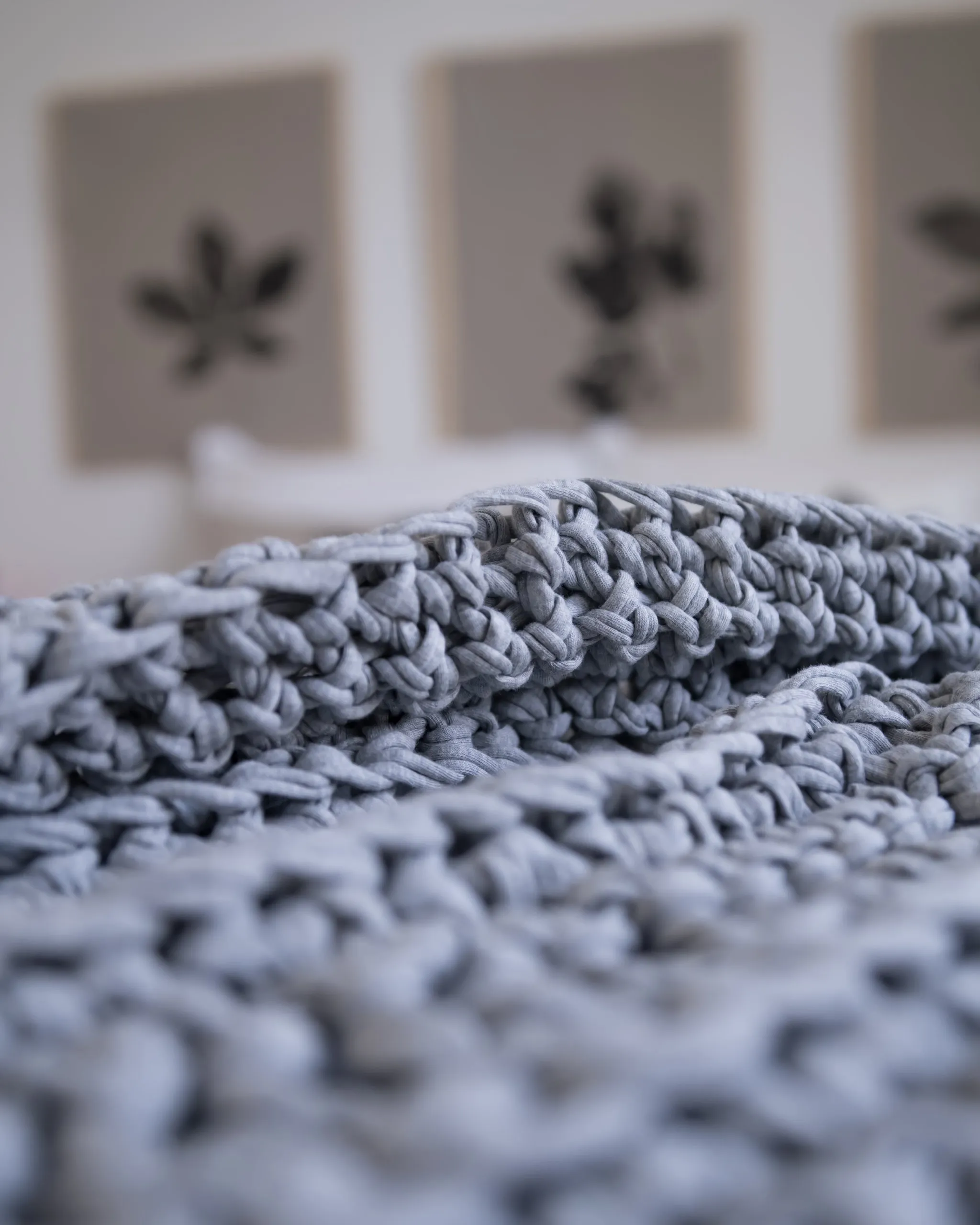 Hand-Crocheted Weighted Blanket in Light Gray