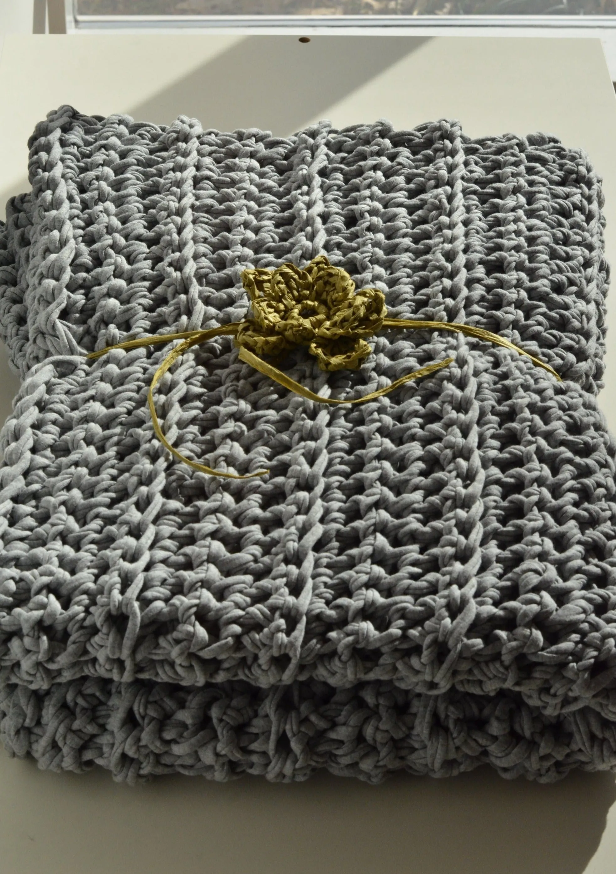 Hand-Crocheted Weighted Blanket in Light Gray