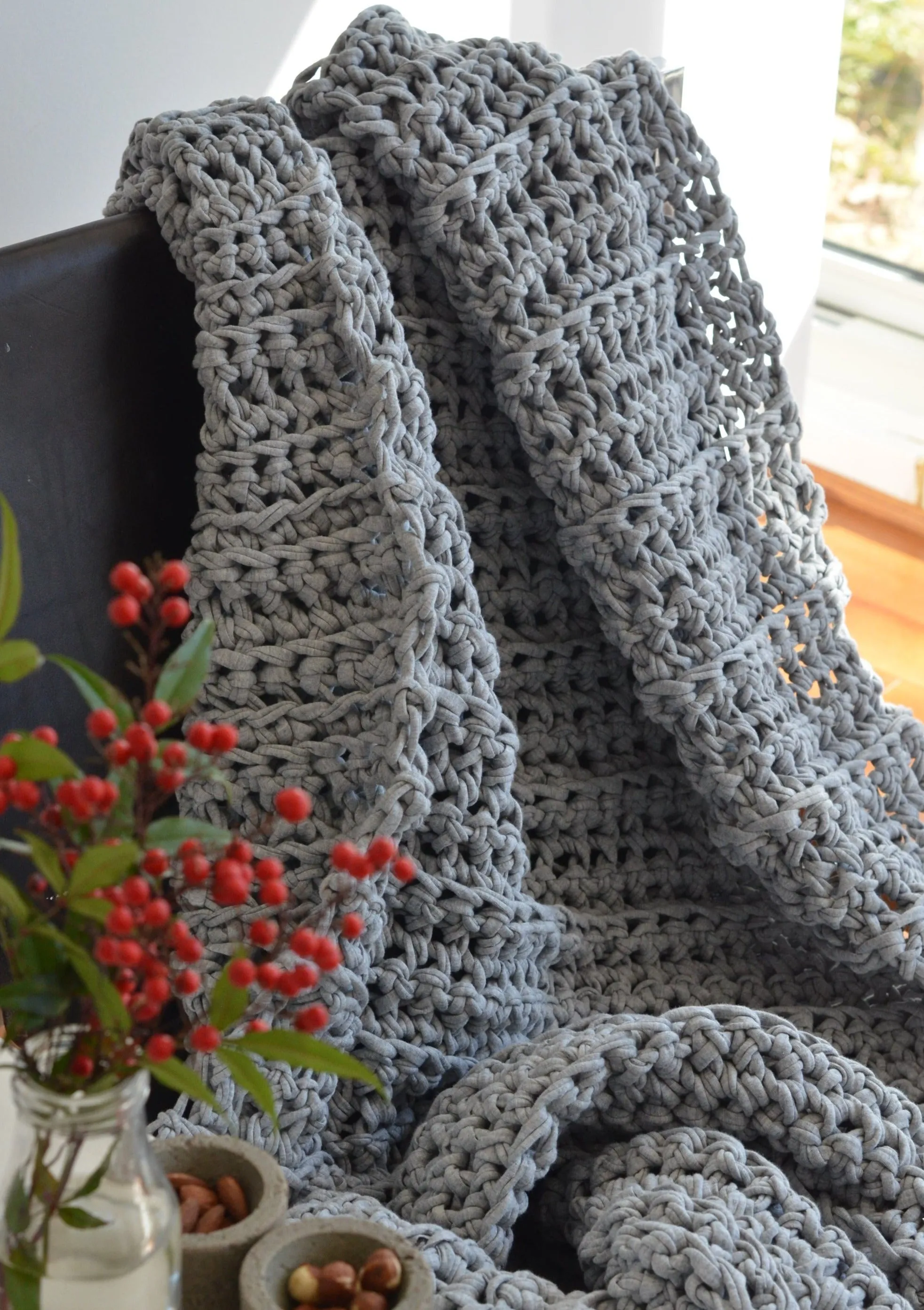 Hand-Crocheted Weighted Blanket in Light Gray