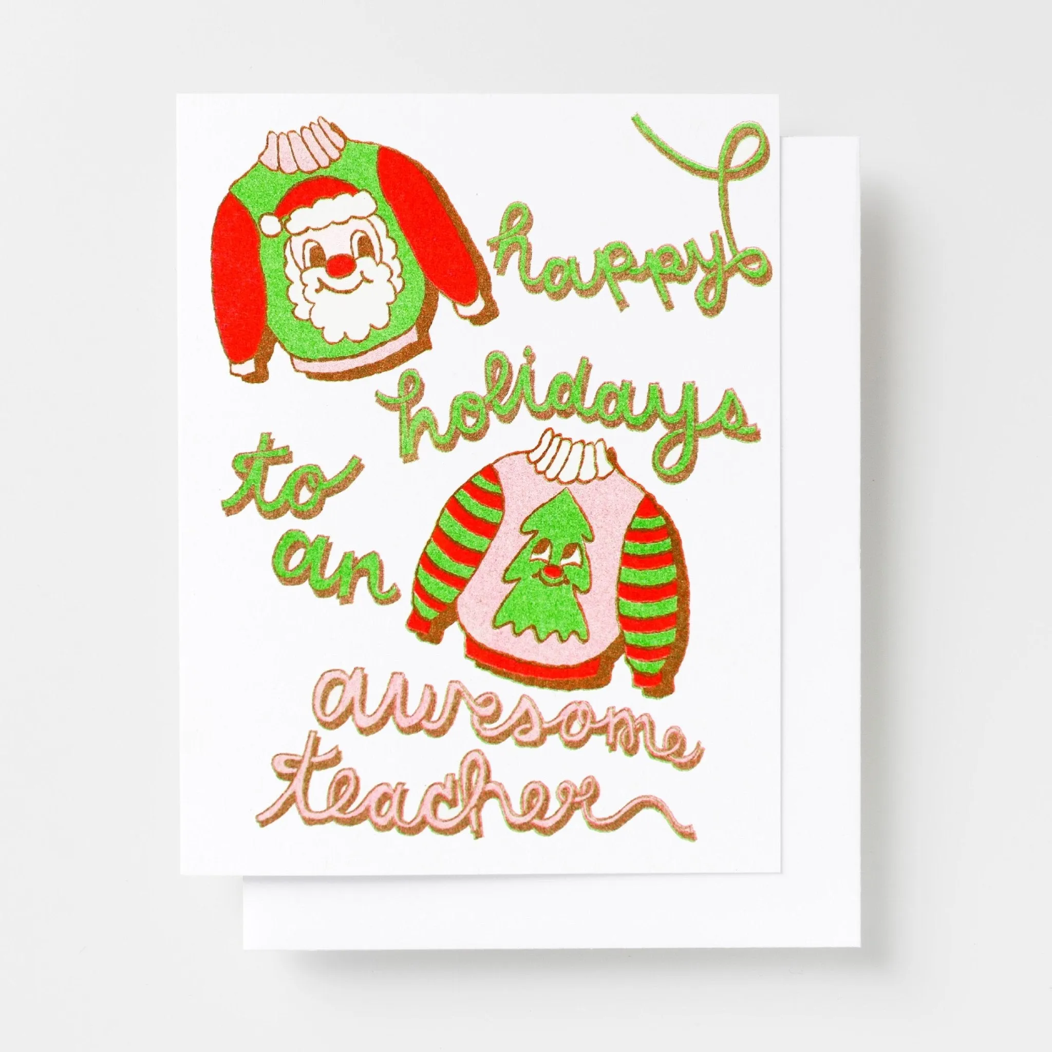 Happy Holidays to an Awesome Teacher Risograph Card