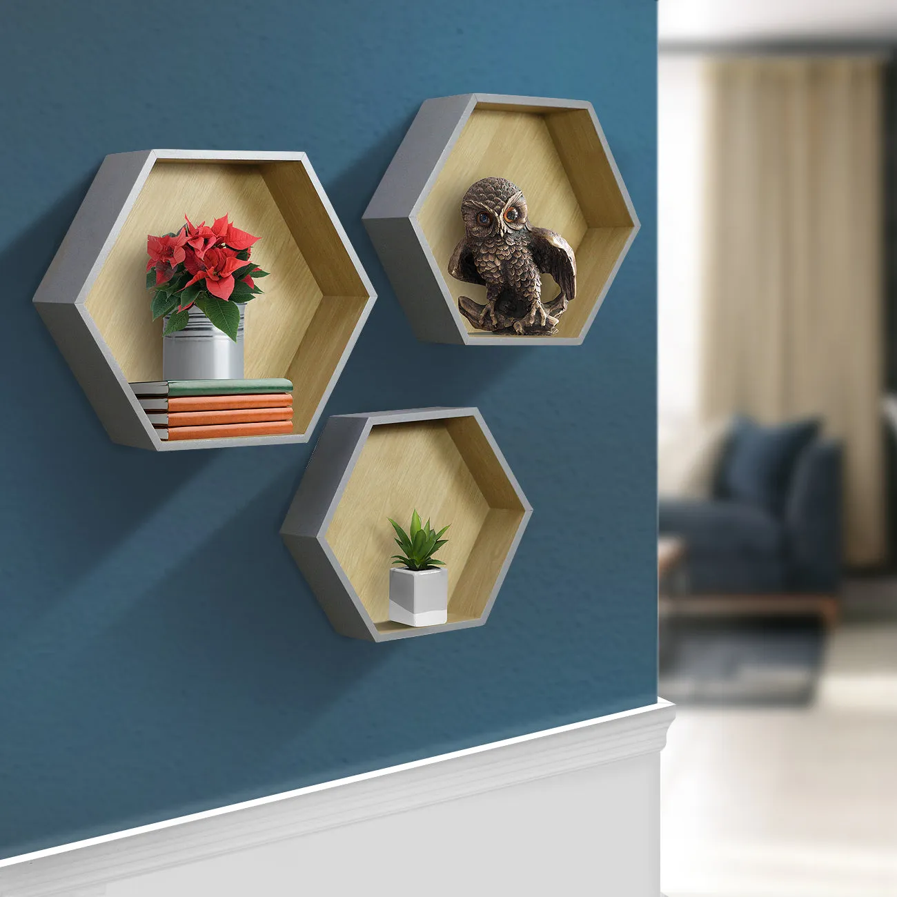 Honeycomb Floating Hexagon Shelves (Set of 3)