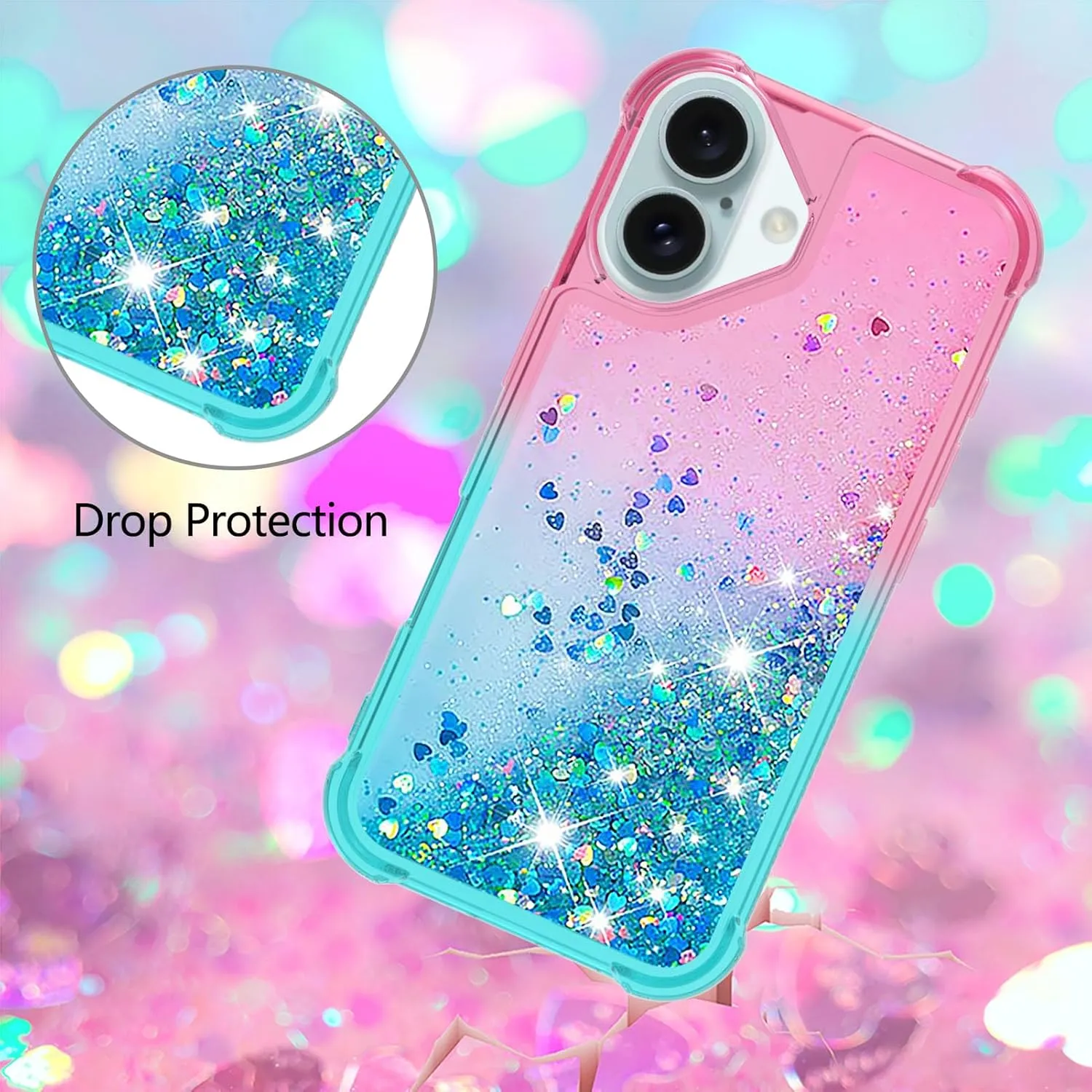 iPhone 16 Plus 6.7"Cute Clear Phone Case Floating Protective Bumper Soft TPU Case