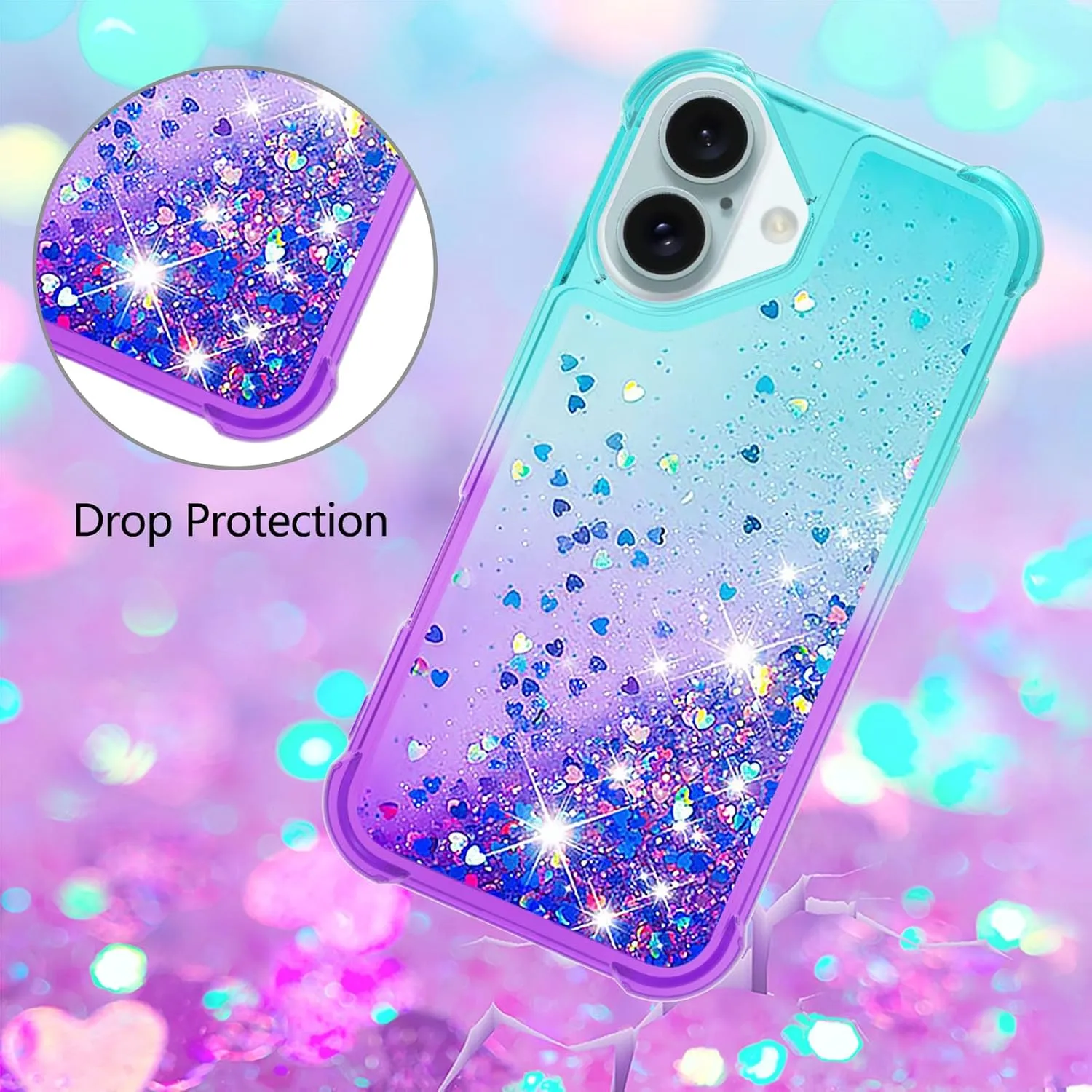iPhone 16 Plus 6.7"Cute Clear Phone Case Floating Protective Bumper Soft TPU Case