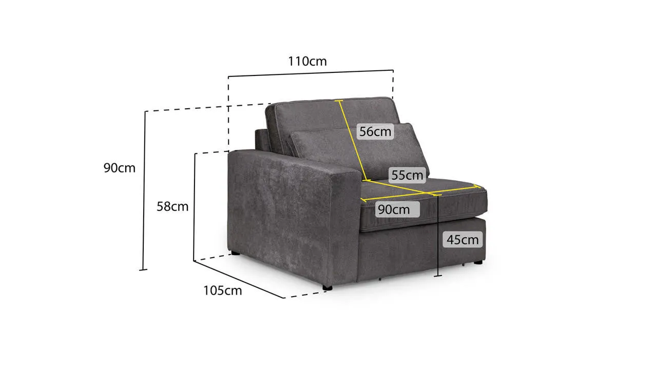 Kylie Modular Sofa - Mocha Left Hand Arm Piece - 110 CM