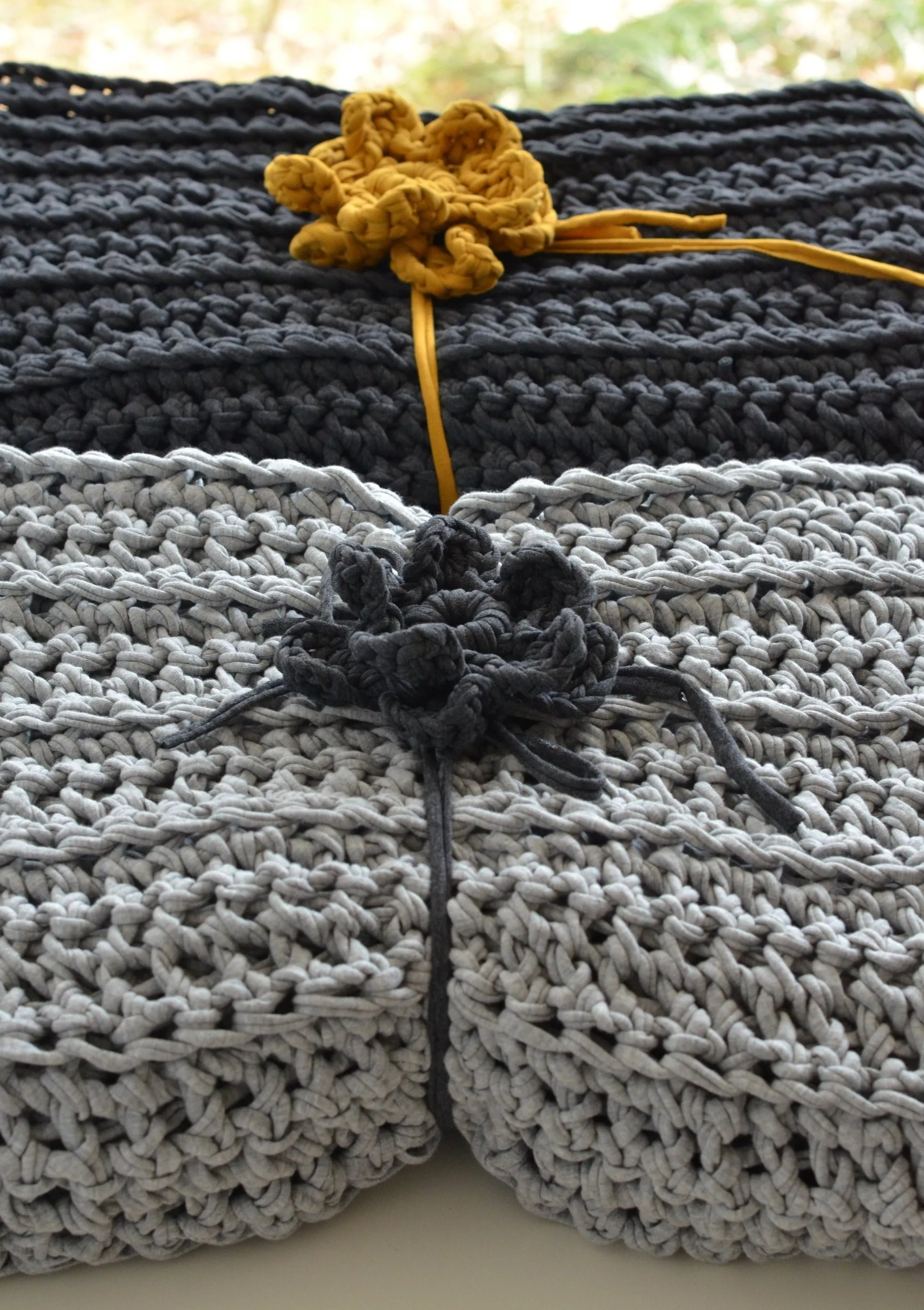 Large Crocheted Flowers with Recycled Cotton T-shirt yarn
