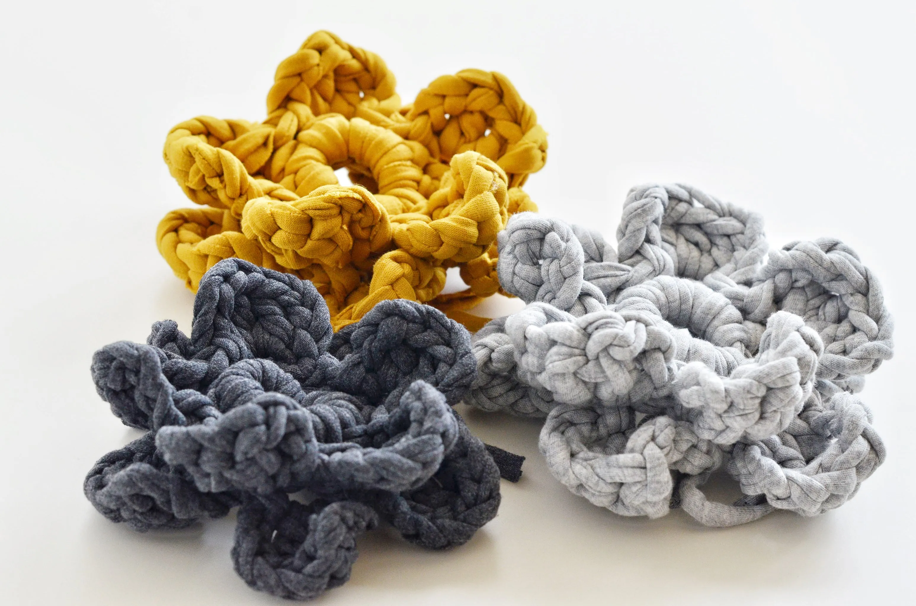 Large Crocheted Flowers with Recycled Cotton T-shirt yarn