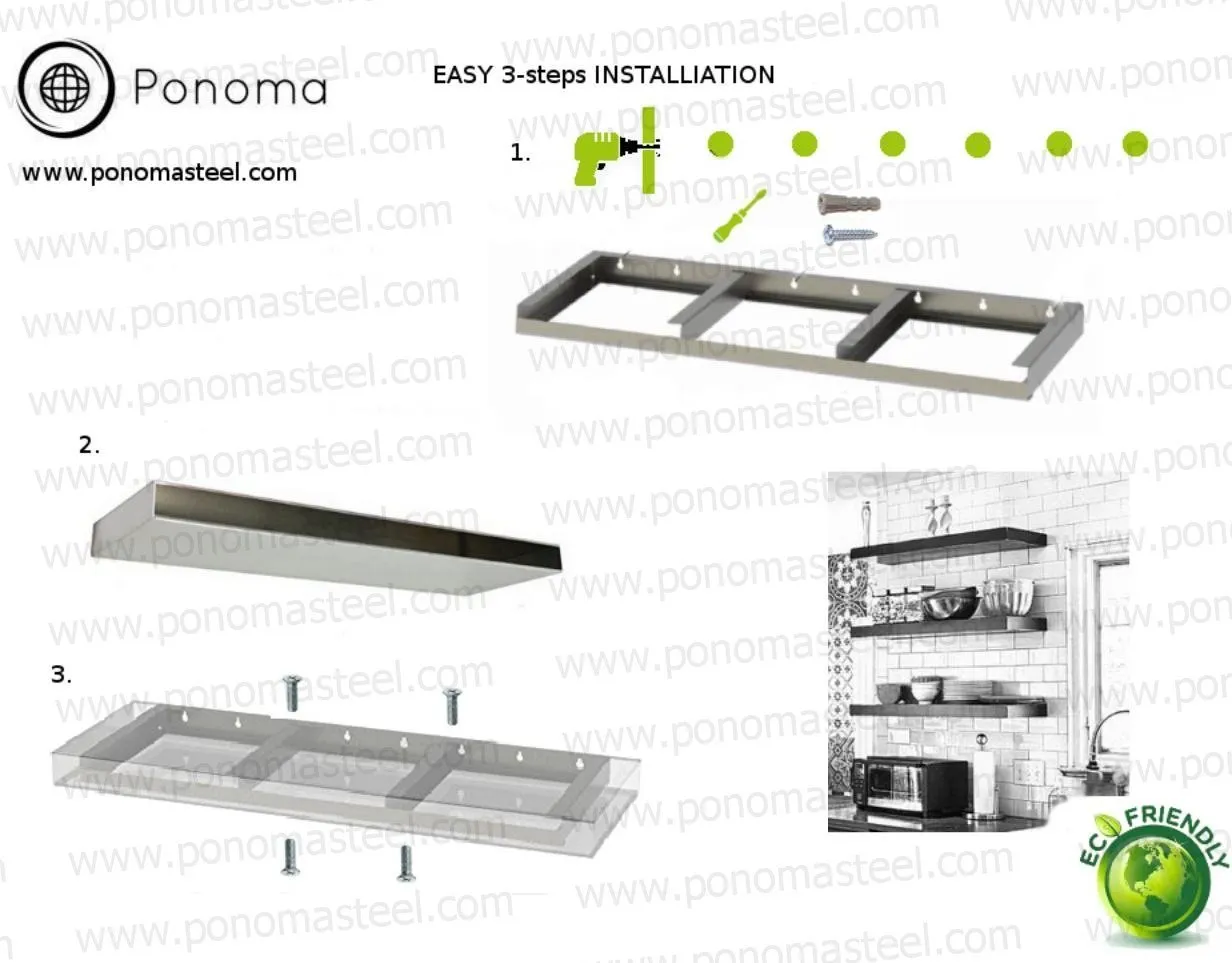 Metal shelves 53"- 62" (cm. 135 - 157,5) made-to-order floating shelves Ponoma®