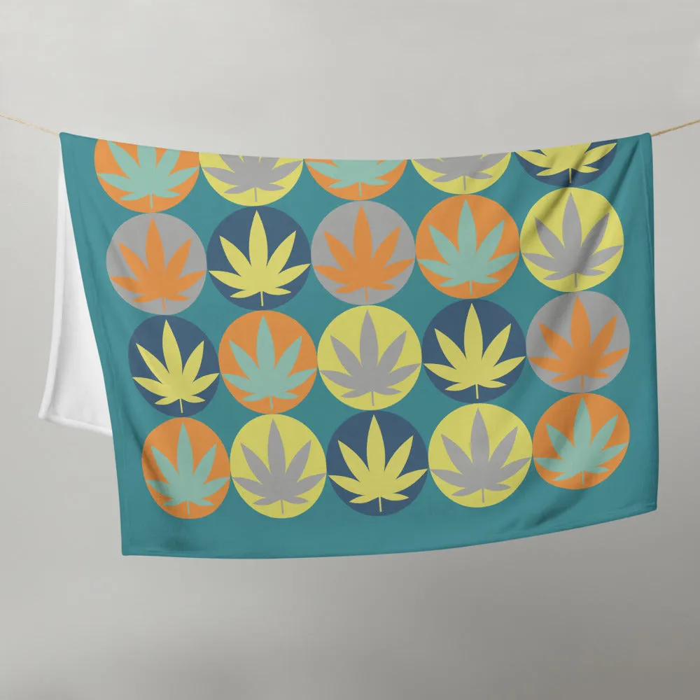 Mid Century Modern Cannabis Leaf Circles Throw Blanket
