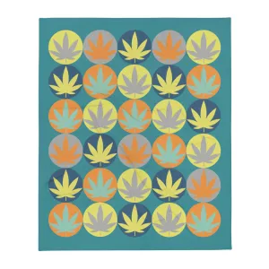 Mid Century Modern Cannabis Leaf Circles Throw Blanket