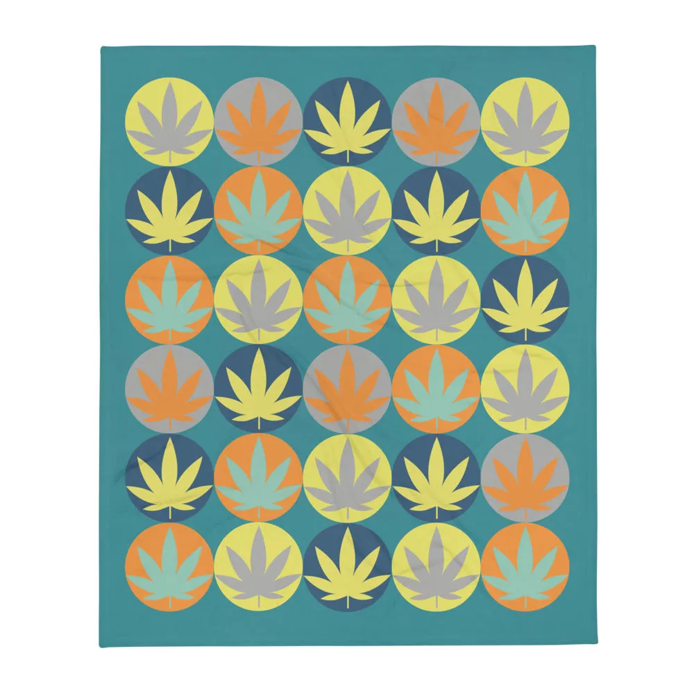 Mid Century Modern Cannabis Leaf Circles Throw Blanket
