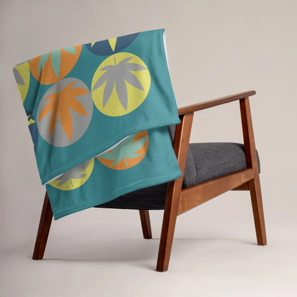 Mid Century Modern Cannabis Leaf Circles Throw Blanket