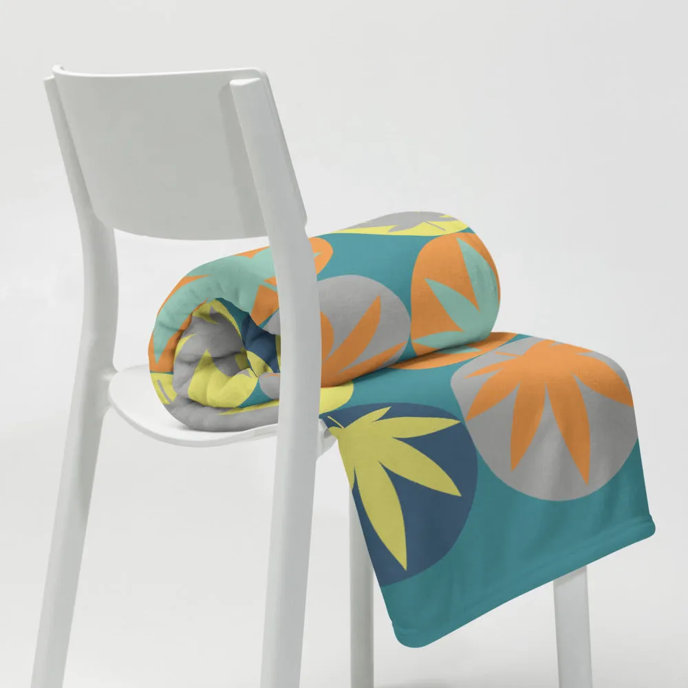 Mid Century Modern Cannabis Leaf Circles Throw Blanket