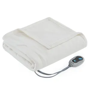 modern Fleece Electric Throw Heated Blanket Wrap with 3 Heating Levels Ivory 50"x60"