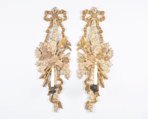 Pair of French Wall Sconces-Gilded Gold and White Wash Wood Italian Wall Shelves-Vintage Corbel-Candle Holder-Wall Bracket Appliques-Home Decor-RARE FIND