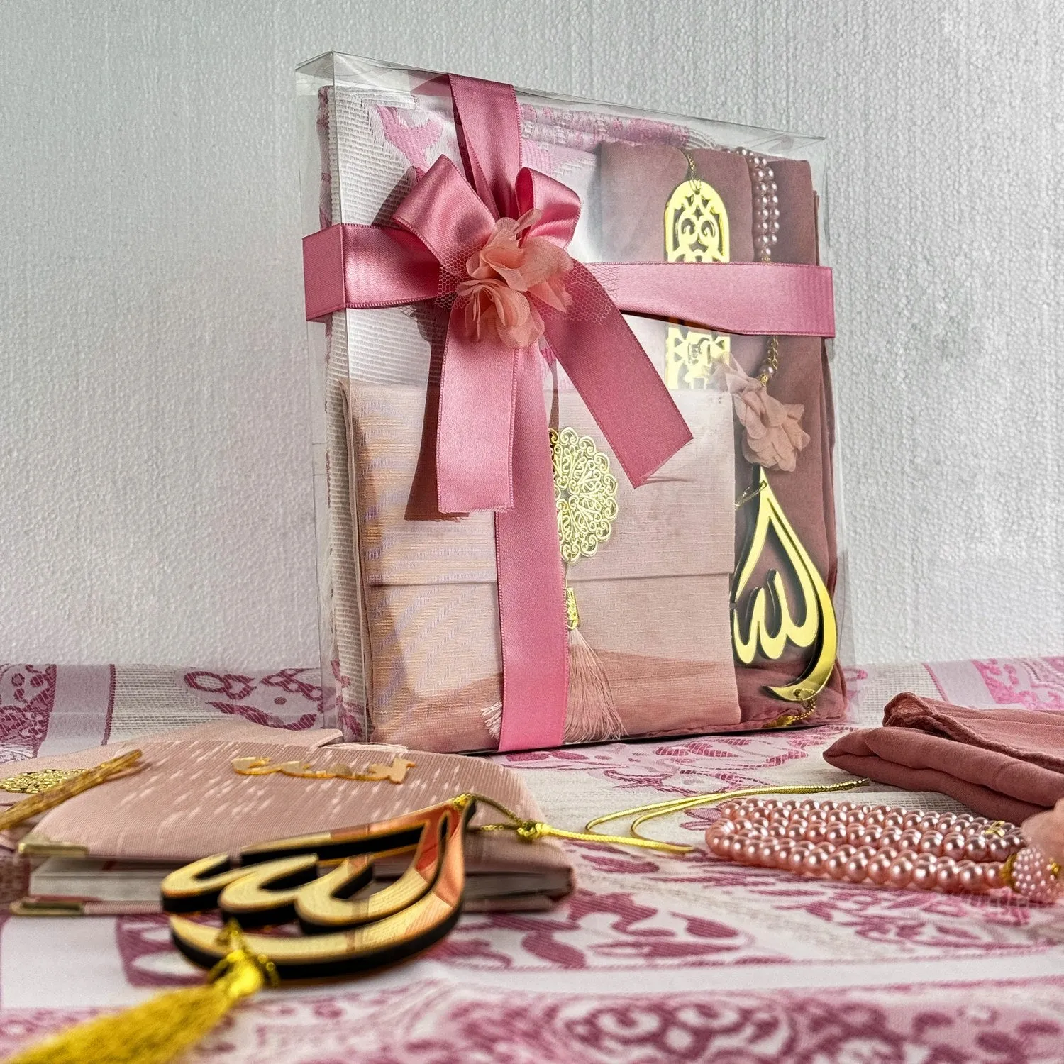 Prayer Rug Mat, Rose Color Prayer Set - Islamic Gift