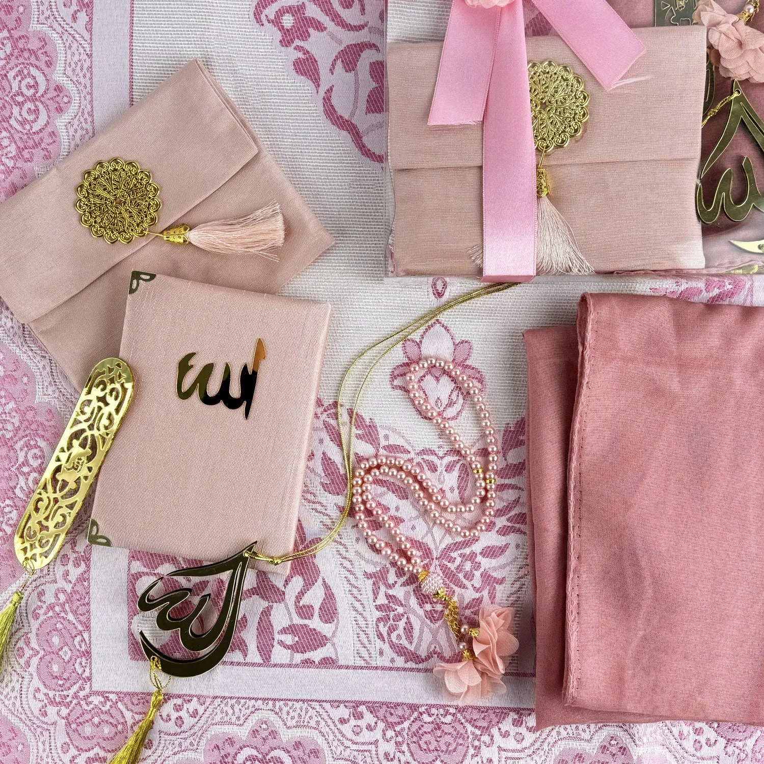 Prayer Rug Mat, Rose Color Prayer Set - Islamic Gift