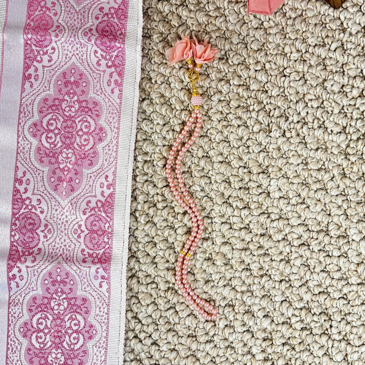 Prayer Rug Mat, Rose Color Prayer Set - Islamic Gift