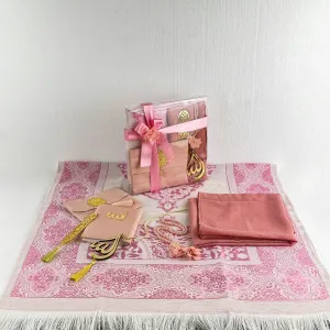 Prayer Rug Mat, Rose Color Prayer Set - Islamic Gift
