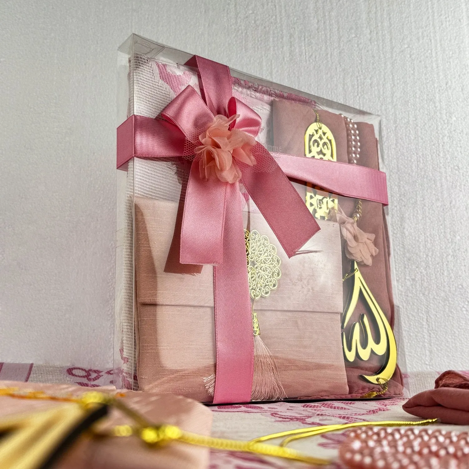 Prayer Rug Mat, Rose Color Prayer Set - Islamic Gift