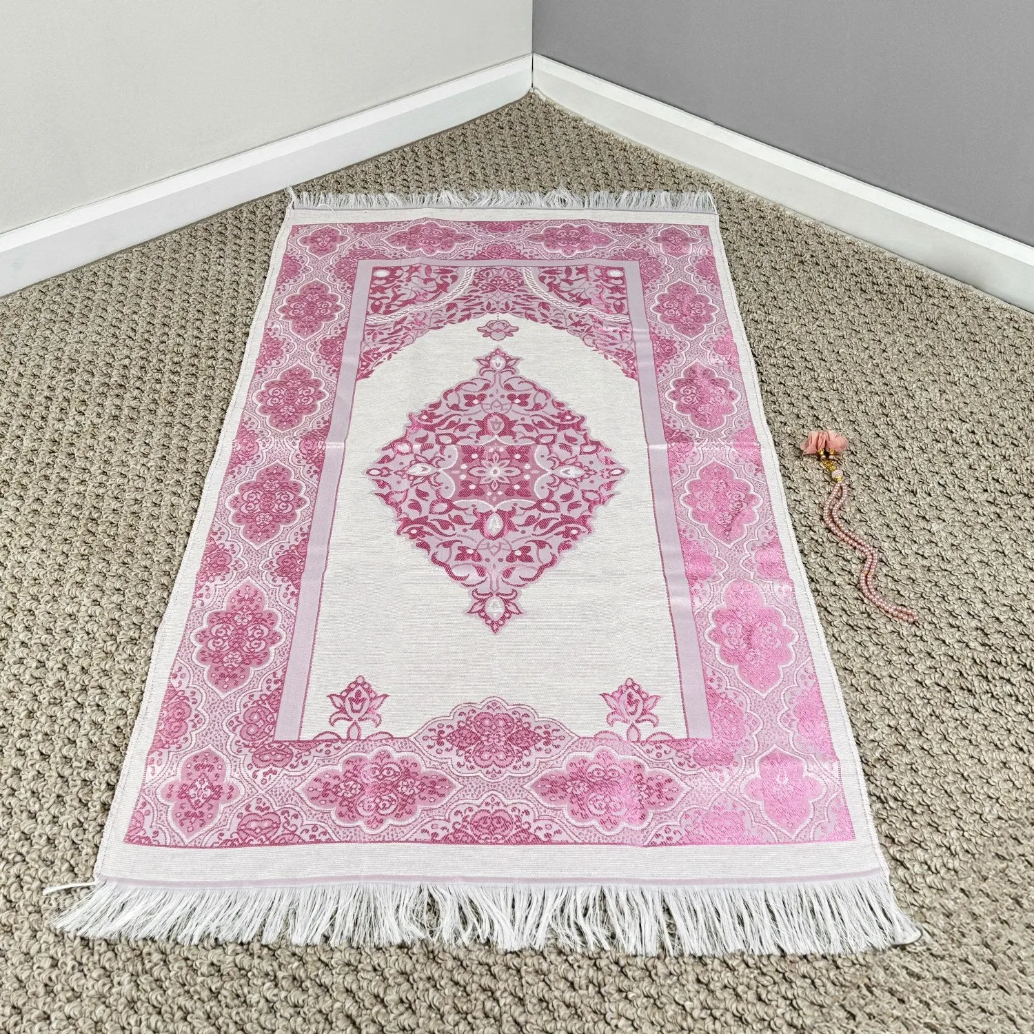 Prayer Rug Mat, Rose Color Prayer Set - Islamic Gift