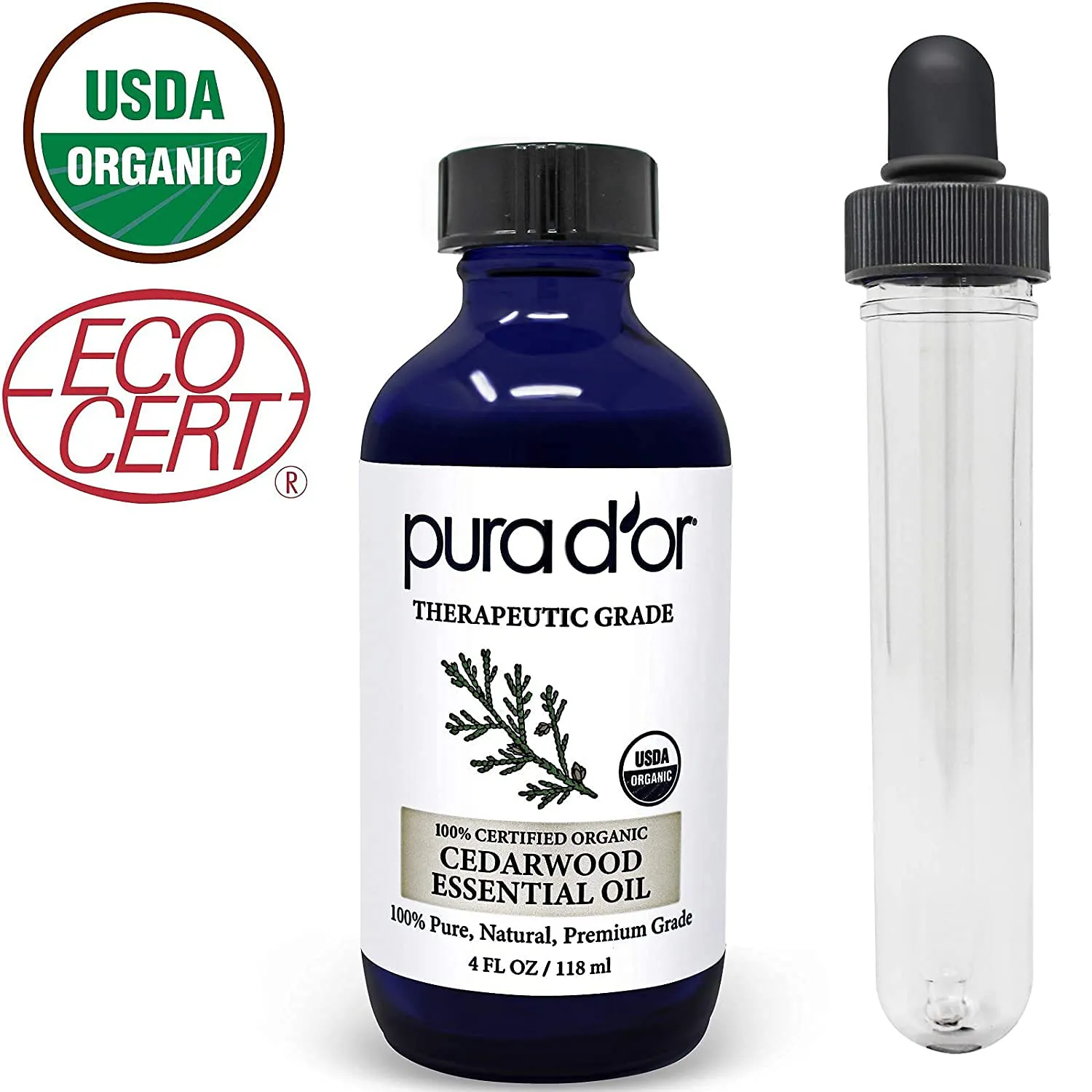 PURA D’OR Cedarwood Essential Oil (4Oz / 118Ml) USDA Organic 100% Pure & Natural Therapeutic Grade Diffuser Oil for Aromatherapy, Relaxation, Healthy Looking Skin & Hair