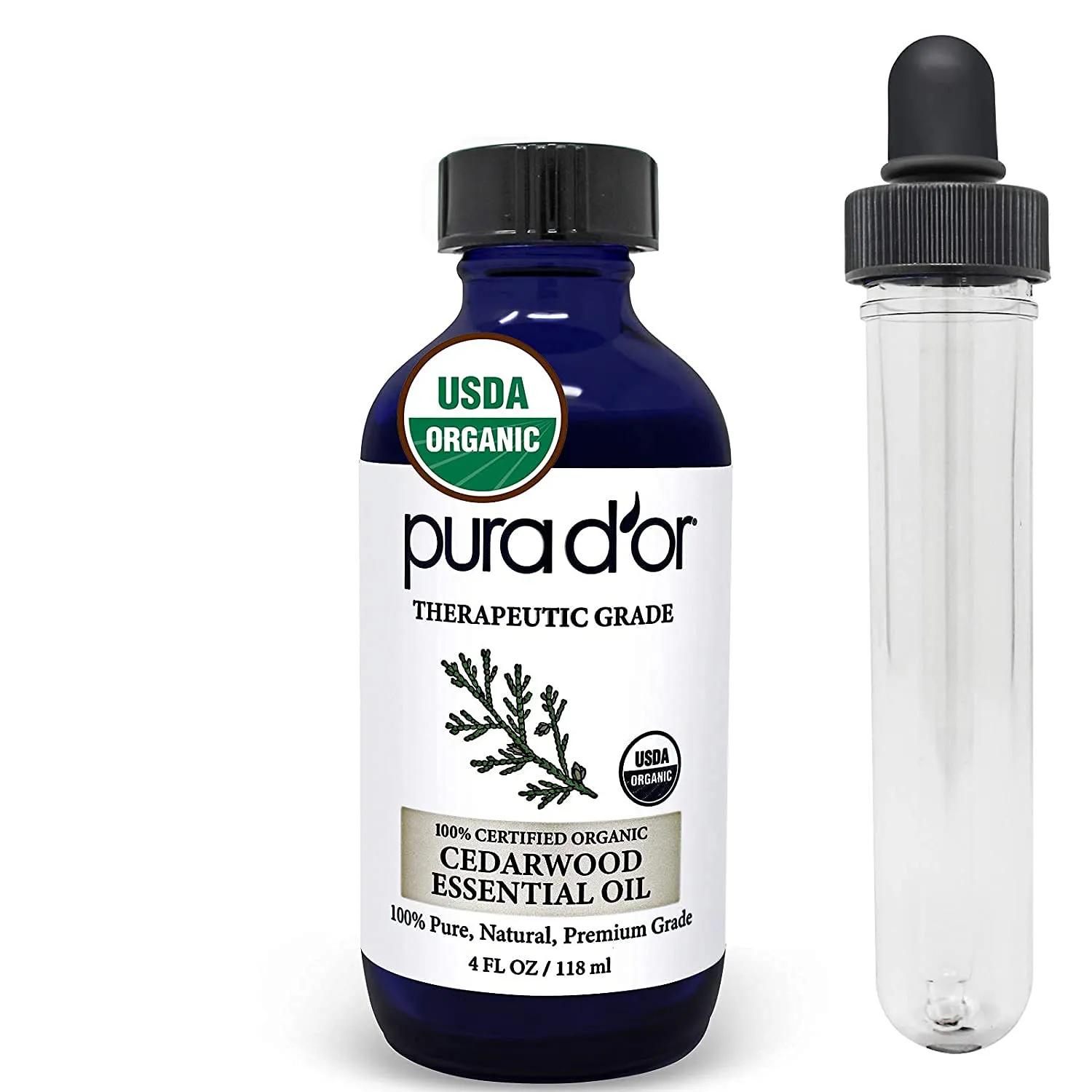 PURA D’OR Cedarwood Essential Oil (4Oz / 118Ml) USDA Organic 100% Pure & Natural Therapeutic Grade Diffuser Oil for Aromatherapy, Relaxation, Healthy Looking Skin & Hair