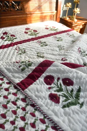 Red Poppy Quilt | Hand-Blocked Design | Warmth and Style