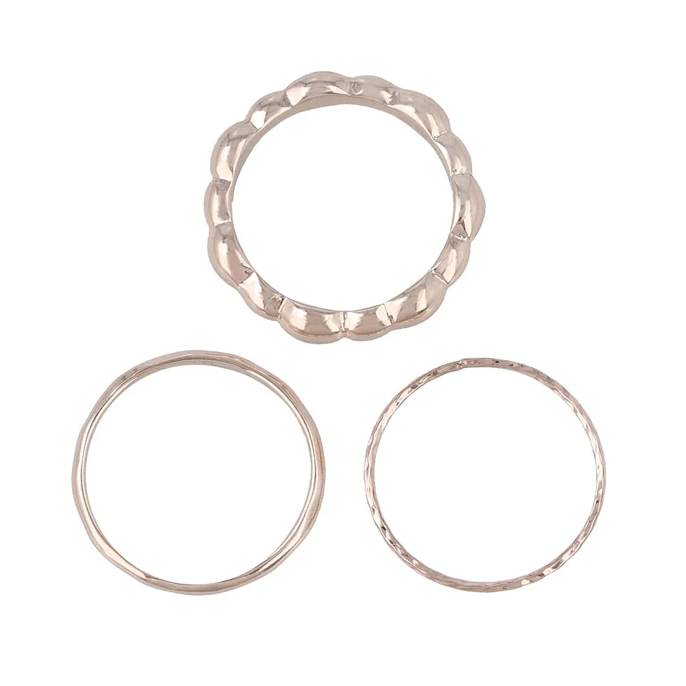 Rose Silver Ball and Texture Ring Set