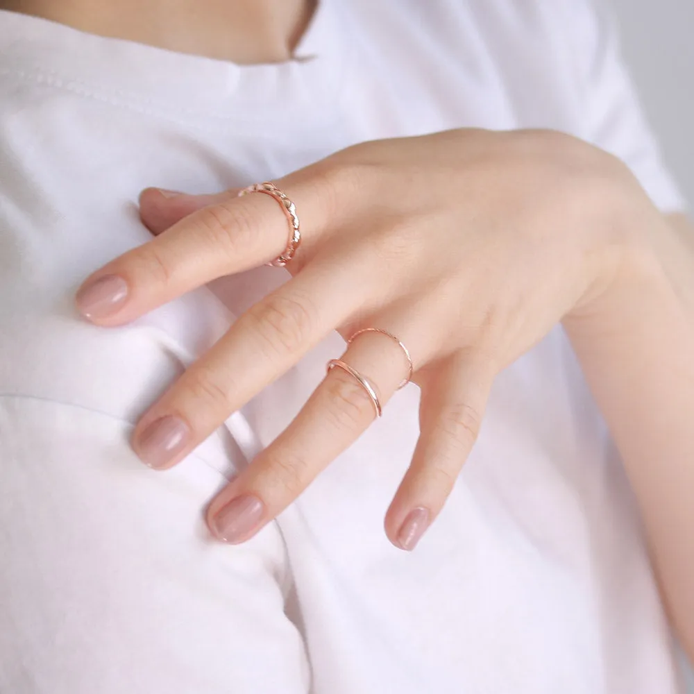 Rose Silver Ball and Texture Ring Set