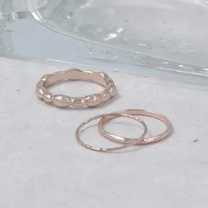 Rose Silver Ball and Texture Ring Set