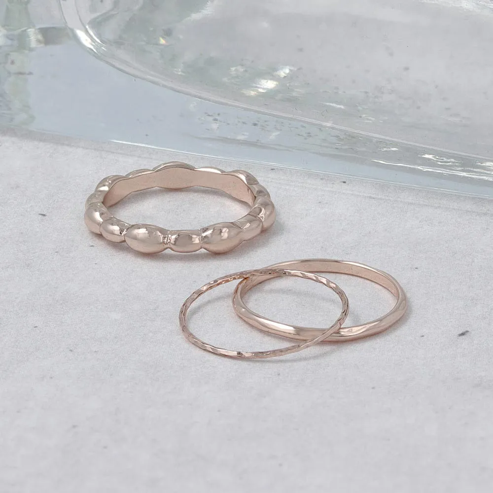 Rose Silver Ball and Texture Ring Set