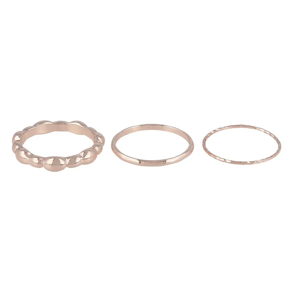 Rose Silver Ball and Texture Ring Set